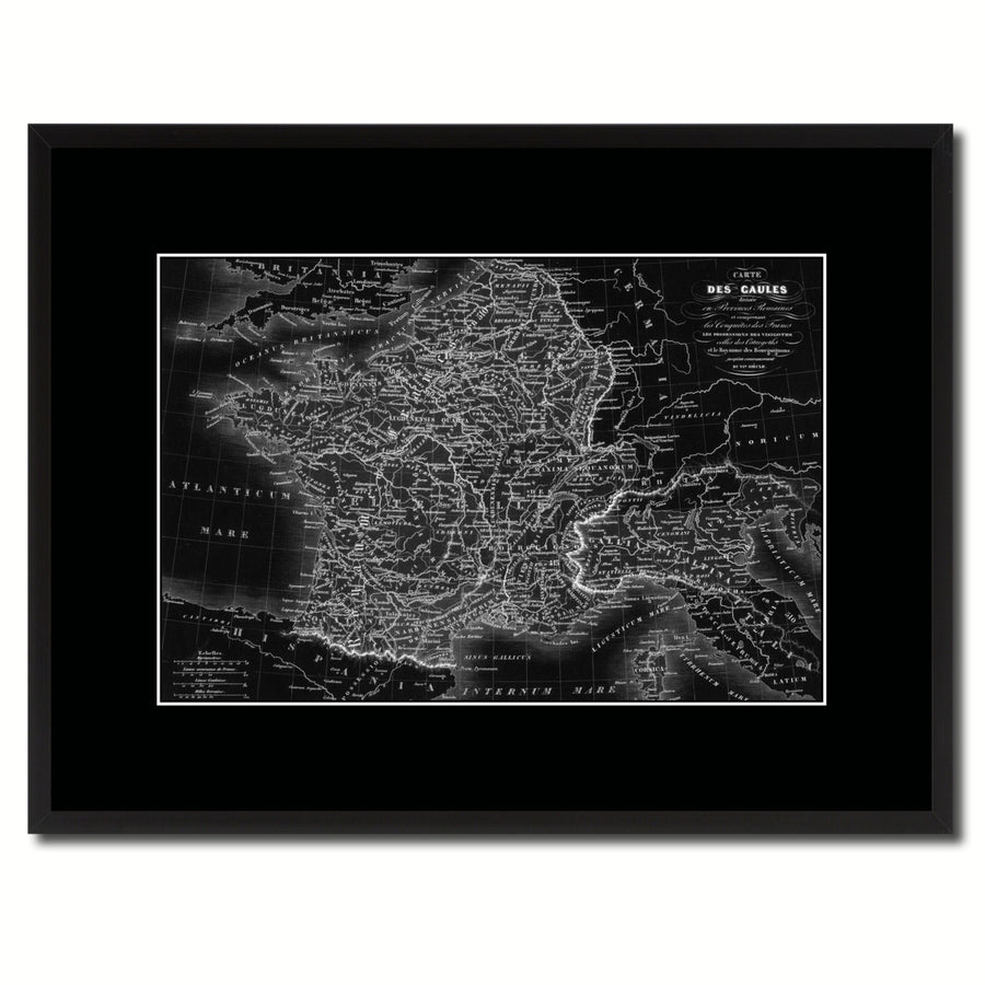 France Vintage Monochrome Map Canvas Print with Gifts Picture Frame  Wall Art Image 1