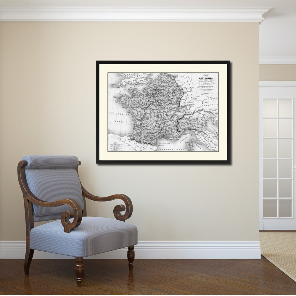 France Vintage BandW Map Canvas Print with Picture Frame  Wall Art Gift Ideas Image 2