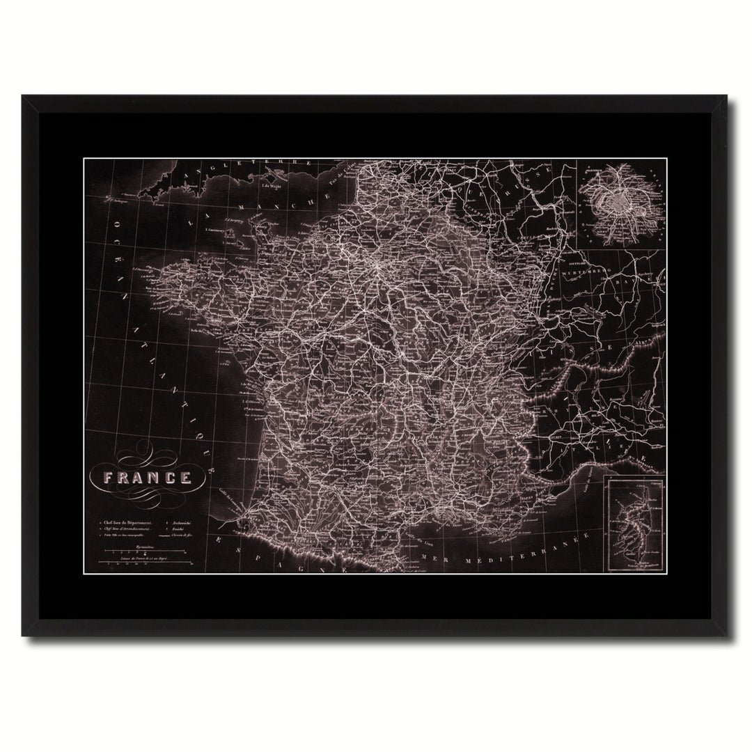 France Paris Vintage Vivid Sepia Map Canvas Print with Picture Frame  Wall Art Decoration Gifts Image 3