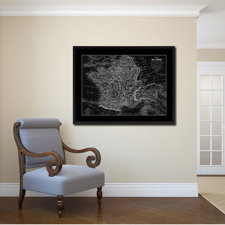 France Vintage Monochrome Map Canvas Print with Gifts Picture Frame  Wall Art Image 2
