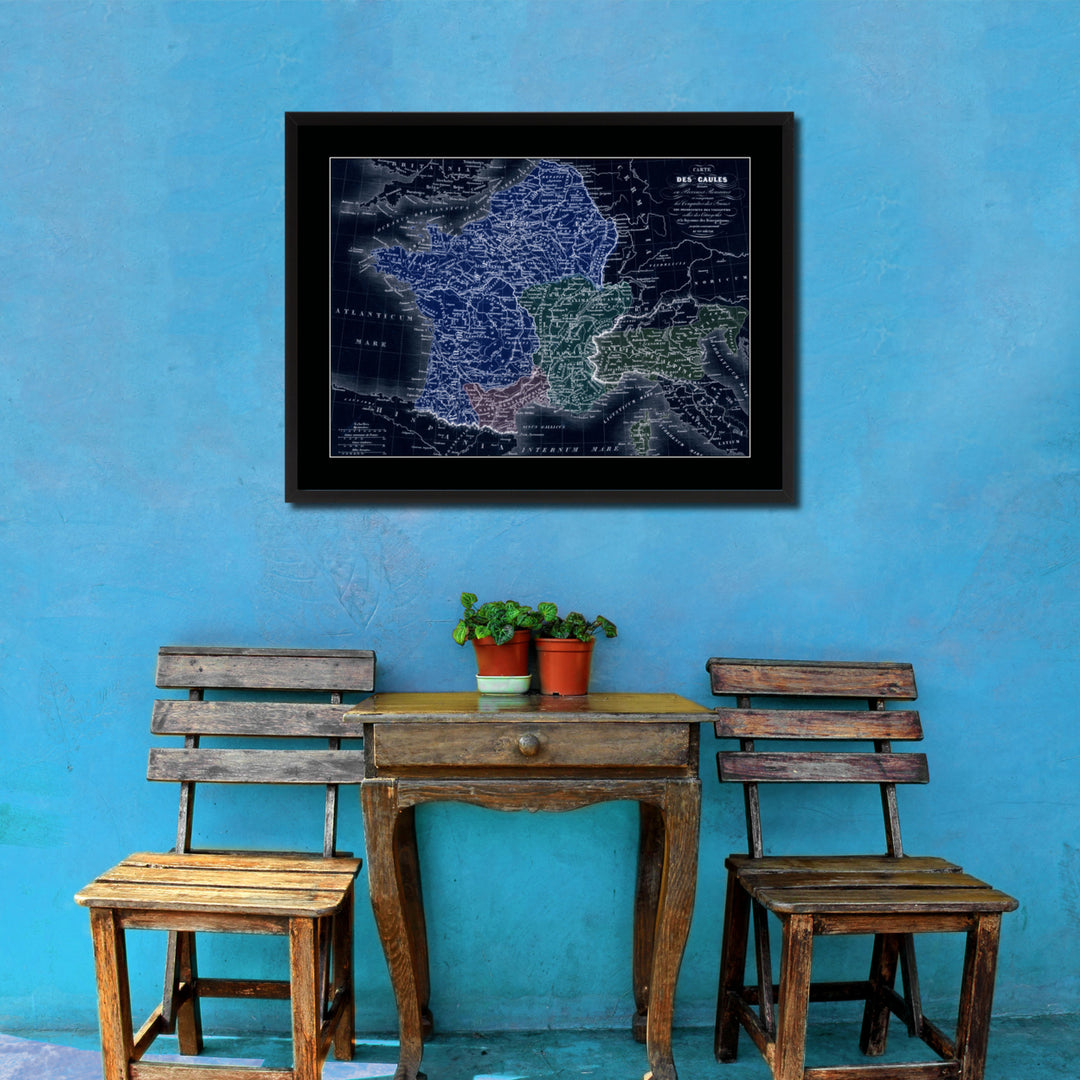 France Vintage Vivid Color Map Canvas Print with Picture Frame  Wall Art Office Decoration Gift Ideas Image 2