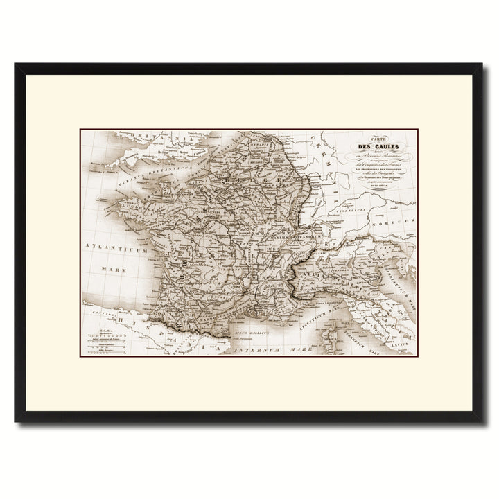 France Vintage Sepia Map Canvas Print with Picture Frame Gifts  Wall Art Decoration Image 1