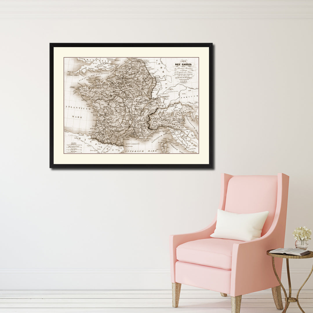 France Vintage Sepia Map Canvas Print with Picture Frame Gifts  Wall Art Decoration Image 2