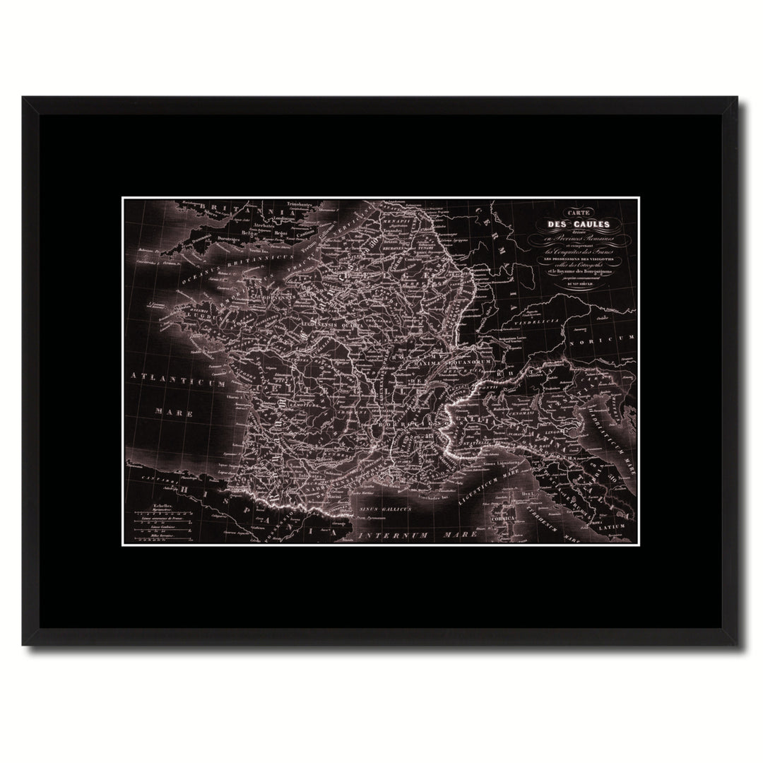 France Vintage Vivid Sepia Map Canvas Print with Picture Frame  Wall Art Decoration Gifts Image 1