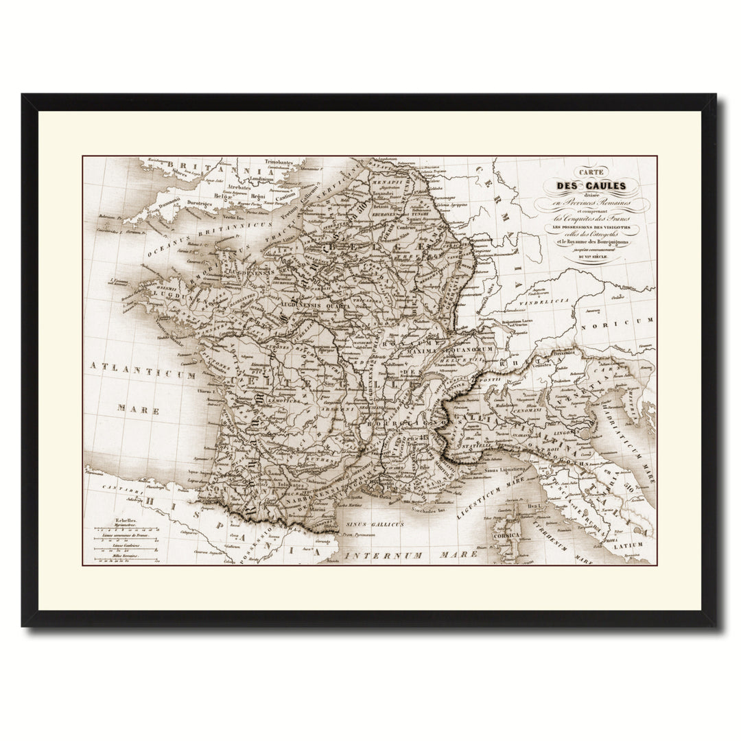 France Vintage Sepia Map Canvas Print with Picture Frame Gifts  Wall Art Decoration Image 3