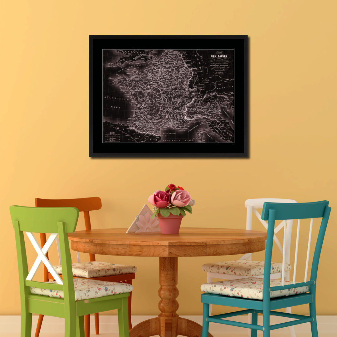 France Vintage Vivid Sepia Map Canvas Print with Picture Frame  Wall Art Decoration Gifts Image 2
