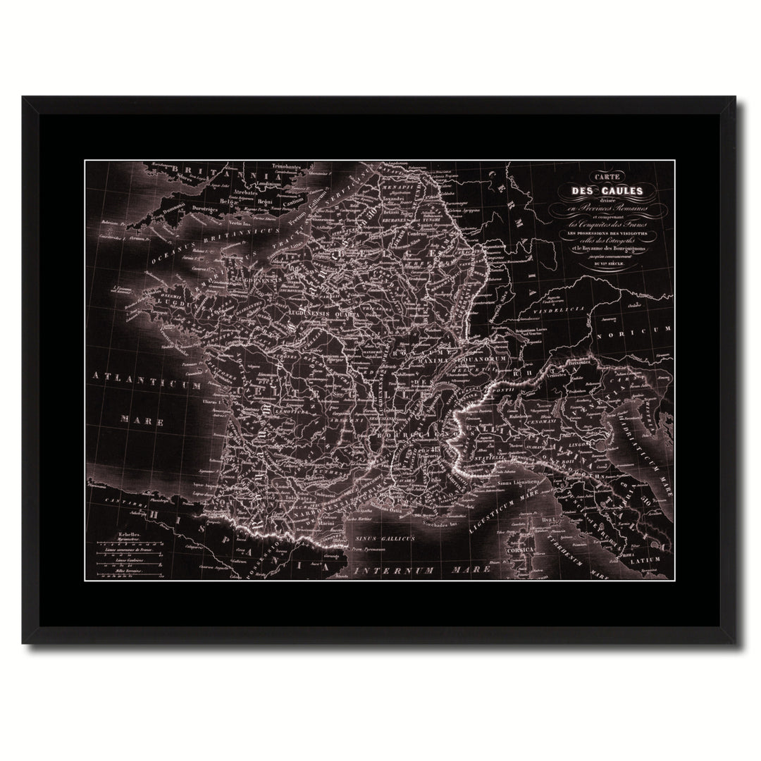 France Vintage Vivid Sepia Map Canvas Print with Picture Frame  Wall Art Decoration Gifts Image 3