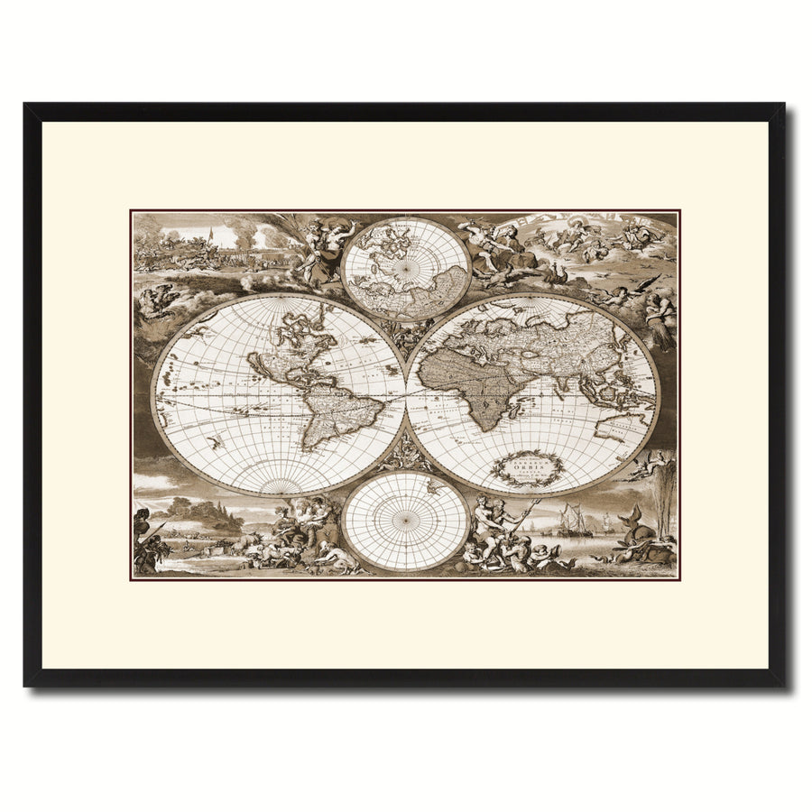 Frederick Ee Wit   Vintage Sepia Map Canvas Print with Picture Frame Gifts  Wall Art Decoration Image 1