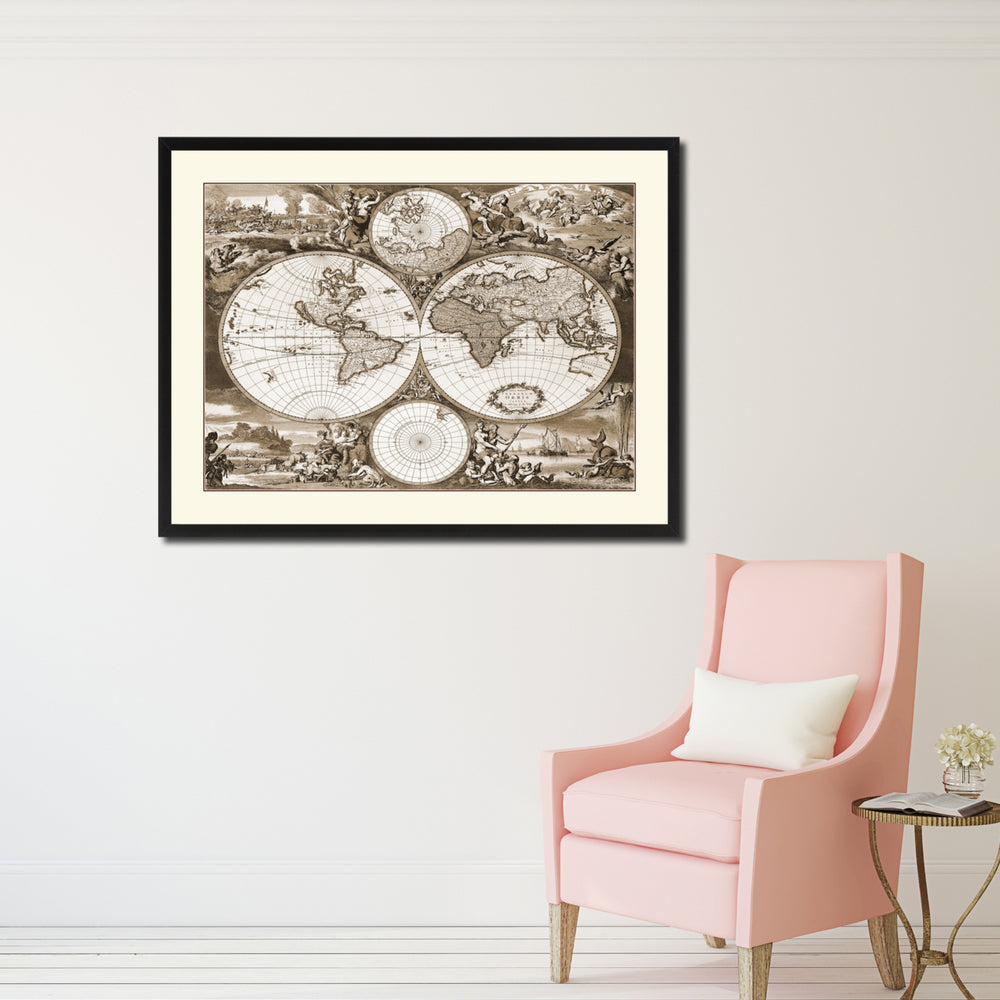 Frederick Ee Wit   Vintage Sepia Map Canvas Print with Picture Frame Gifts  Wall Art Decoration Image 2