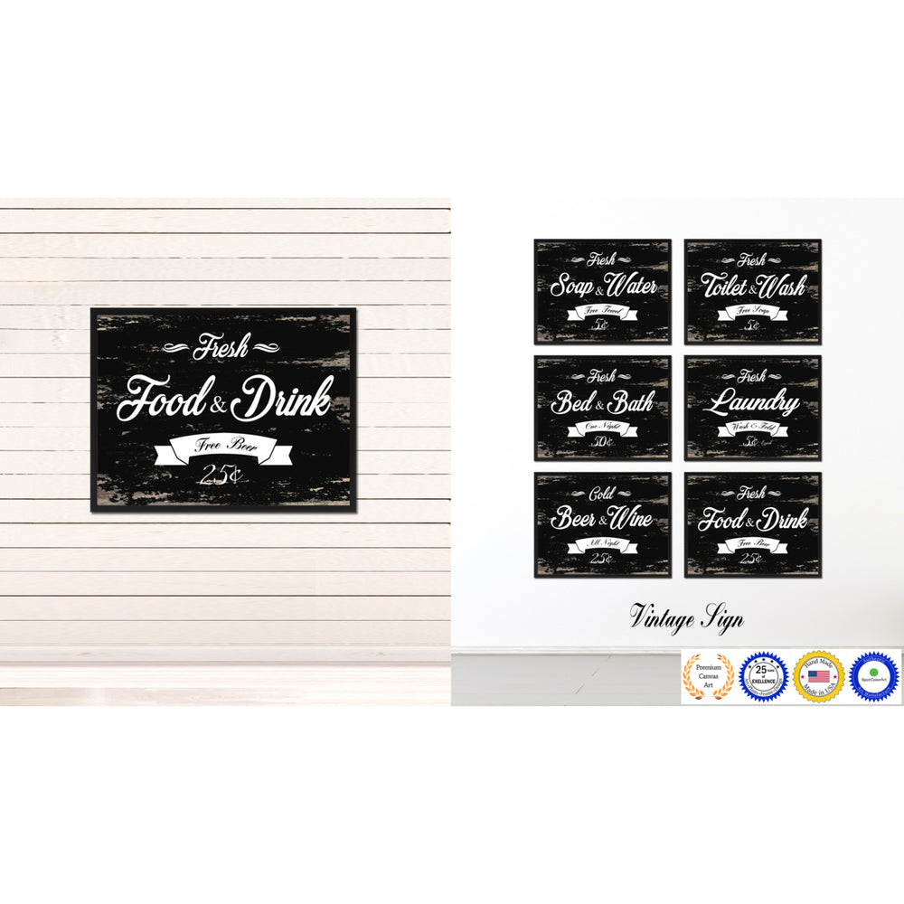 Fresh Food and Drink Vintage Sign Black Canvas Print  Wall Art Gifts Picture Frames 72003 Image 2