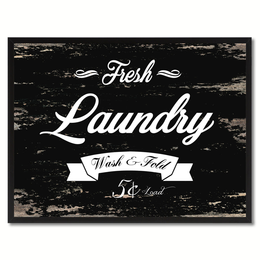 Fresh Laundry Vintage Sign Black Canvas Print  Wall Art Gifts Picture Frames 72005 Image 1