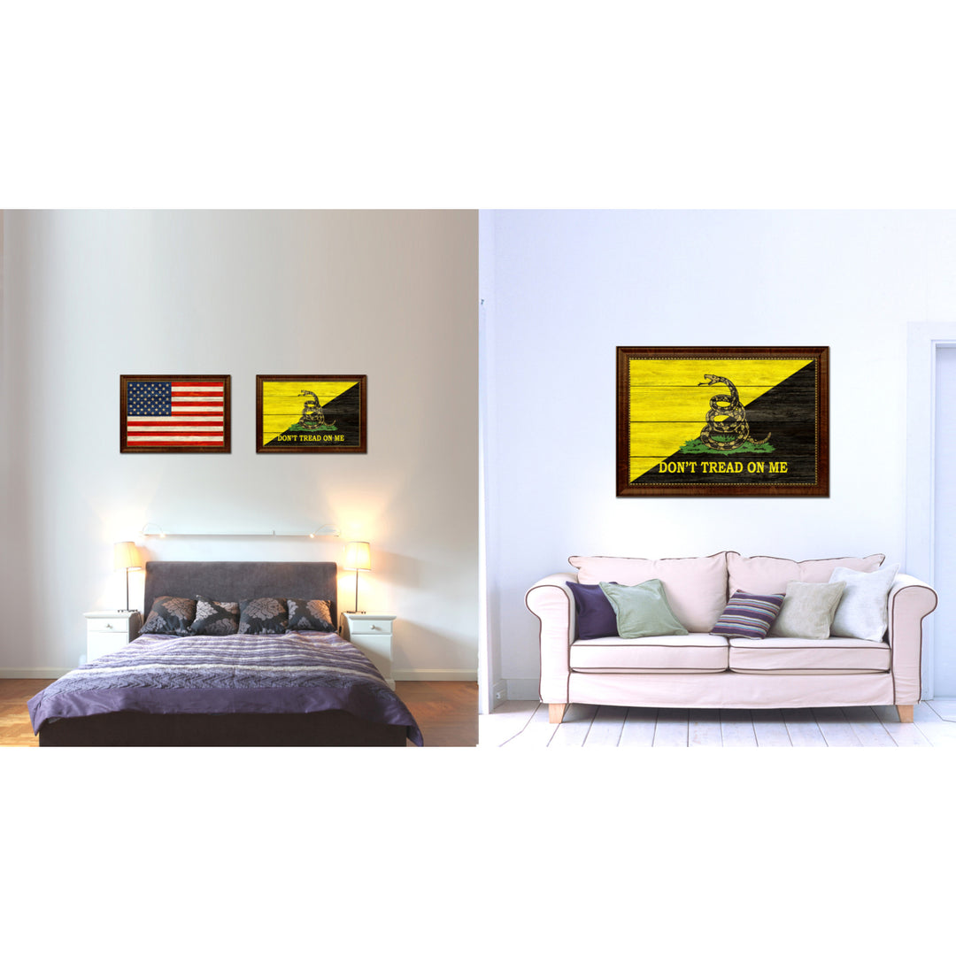 Gadsden Dont Tread on Me Military Textured Flag Canvas Print with Picture Frame  Wall Art Gifts Image 2