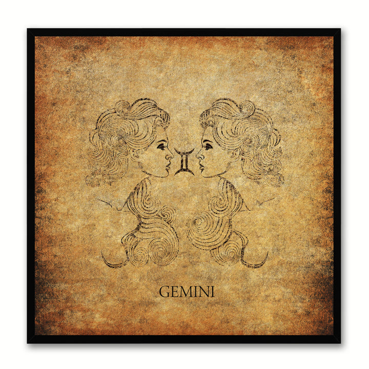 Gemini Horoscope Brown Canvas Print with Black Custom Frame Image 1