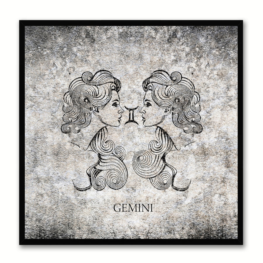 Gemini Horoscope Black Canvas Print with Black Custom Frame Image 1