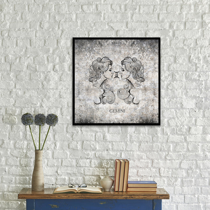 Gemini Horoscope Black Canvas Print with Black Custom Frame Image 2