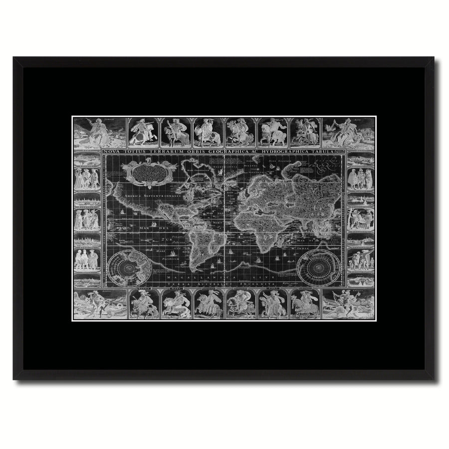 Geographic Vintage Monochrome Map Canvas Print with Gifts Picture Frame  Wall Art Image 1