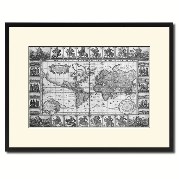 Geographic Vintage BandW Map Canvas Print with Picture Frame  Wall Art Gift Ideas Image 1