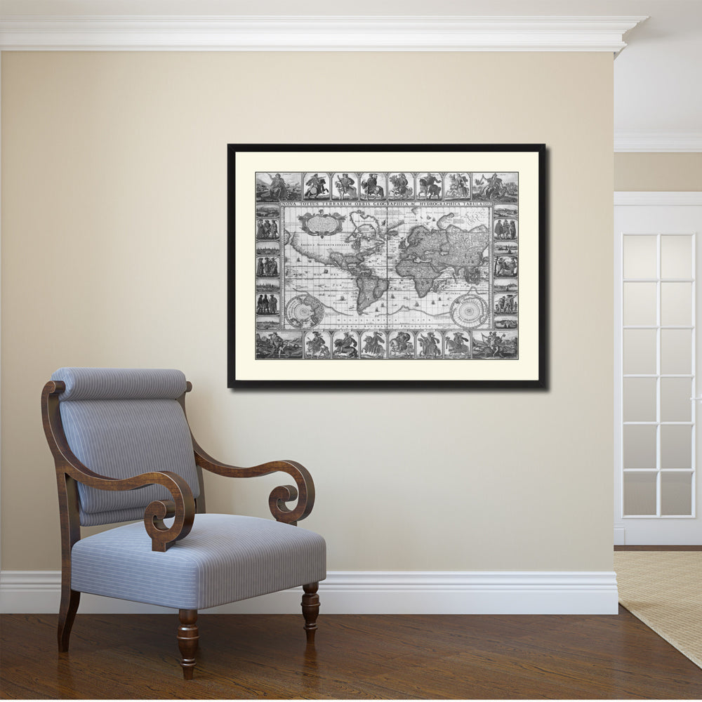 Geographic Vintage BandW Map Canvas Print with Picture Frame  Wall Art Gift Ideas Image 2