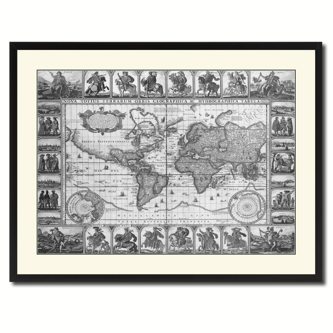 Geographic Vintage BandW Map Canvas Print with Picture Frame  Wall Art Gift Ideas Image 3