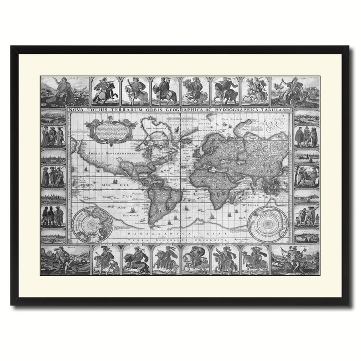 Geographic Vintage BandW Map Canvas Print with Picture Frame  Wall Art Gift Ideas Image 3