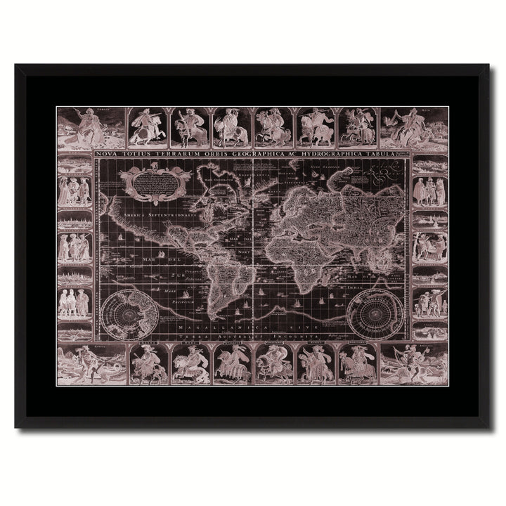 Geographic Vintage Vivid Sepia Map Canvas Print with Picture Frame  Wall Art Decoration Gifts Image 3