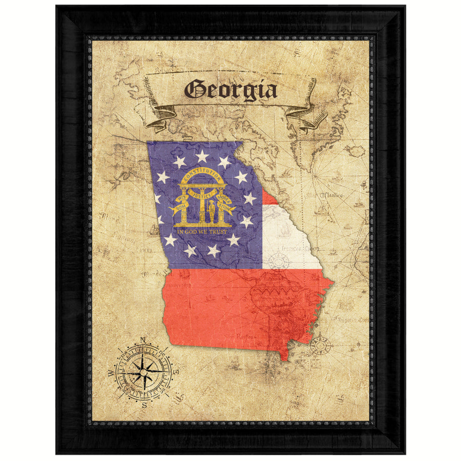 Georgia State Flag  Vintage Map Canvas Print with Picture Frame  Wall Art Decoration Gift Ideas Image 1