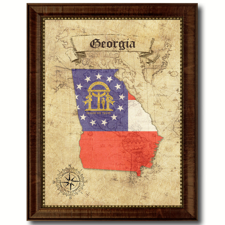 Georgia State Flag  Vintage Map Canvas Print with Picture Frame  Wall Art Decoration Gift Ideas Image 1