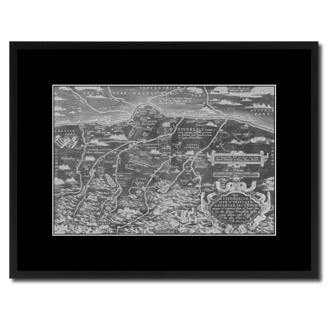 Germany Bavaria Vintage Monochrome Map Canvas Print with Gifts Picture Frame  Wall Art Image 1