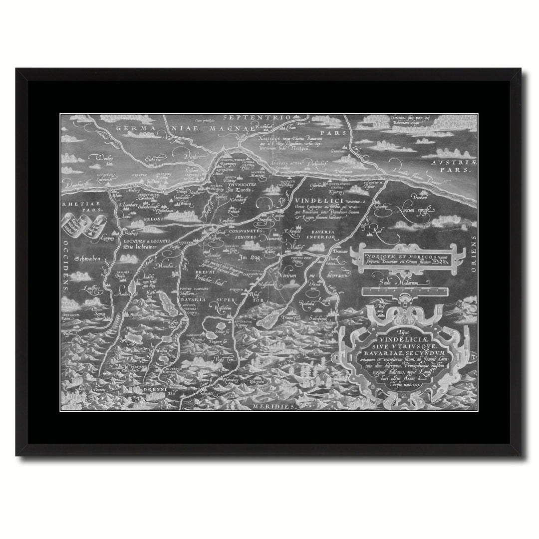 Germany Bavaria Vintage Monochrome Map Canvas Print with Gifts Picture Frame  Wall Art Image 3