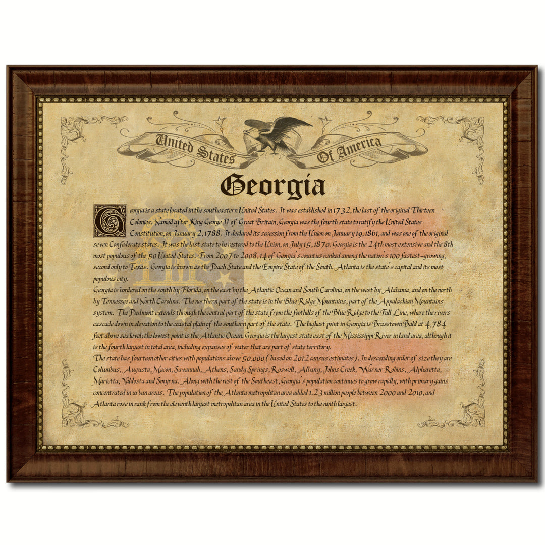 Georgia State Vintage History Flag Canvas Print with Picture Frame  Wall Art Decoration Gift Ideas Image 1