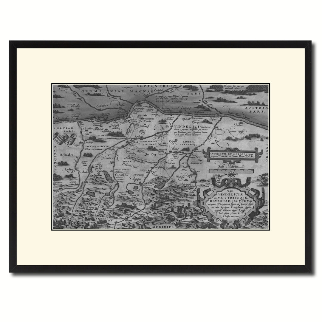Germany Bavaria Vintage BandW Map Canvas Print with Picture Frame  Wall Art Gift Ideas Image 1