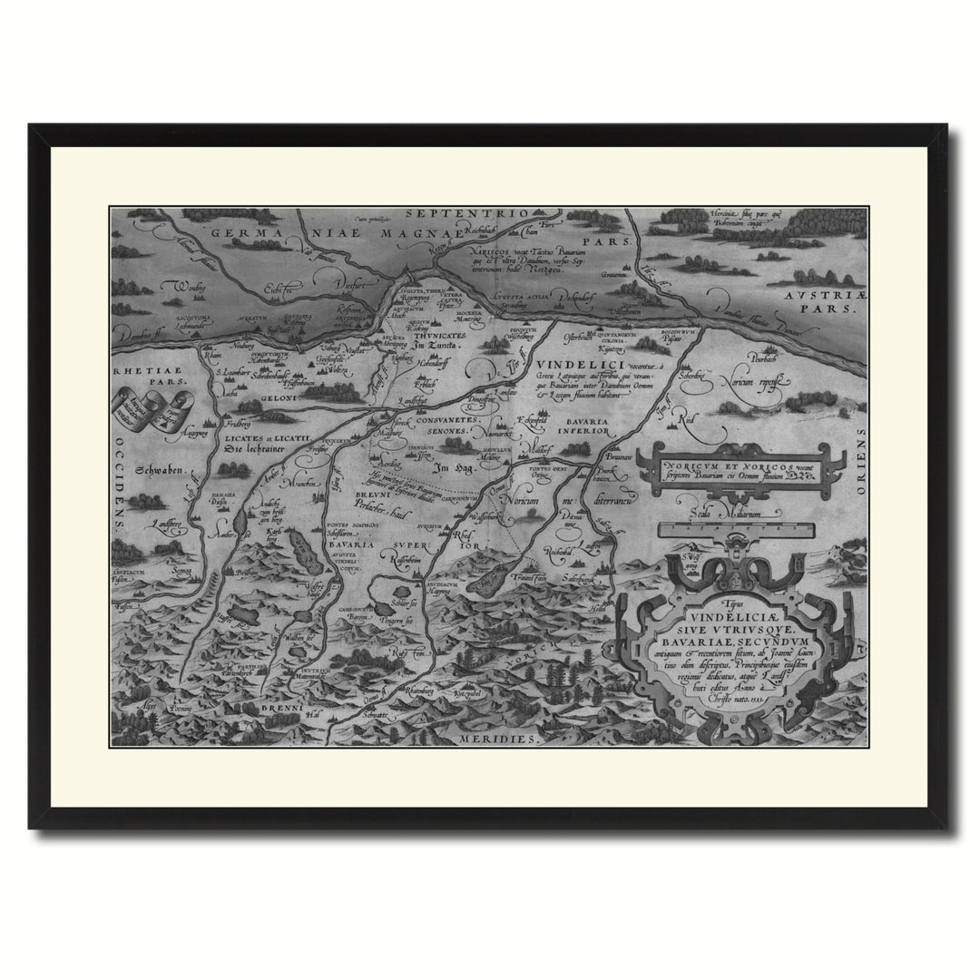 Germany Bavaria Vintage BandW Map Canvas Print with Picture Frame  Wall Art Gift Ideas Image 3