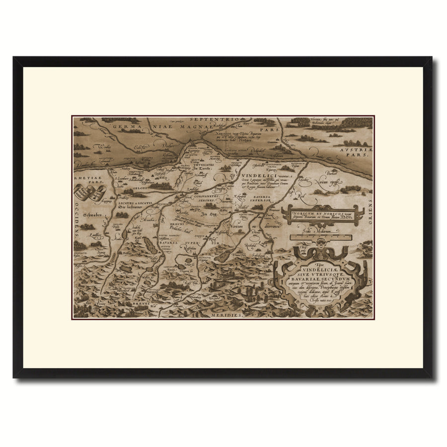 Germany Bavaria Vintage Sepia Map Canvas Print with Picture Frame Gifts  Wall Art Decoration Image 1