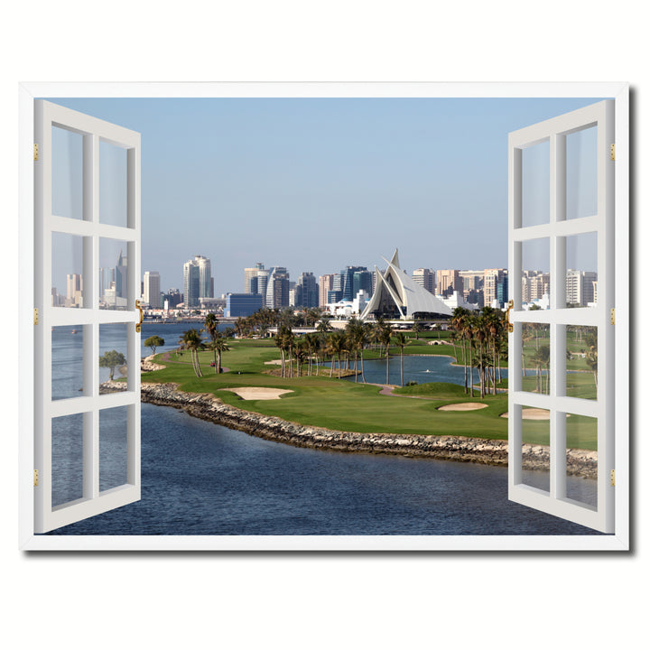 Golf Course Dubai Creek Picture 3D French Window Canvas Print  Wall Frames Image 1