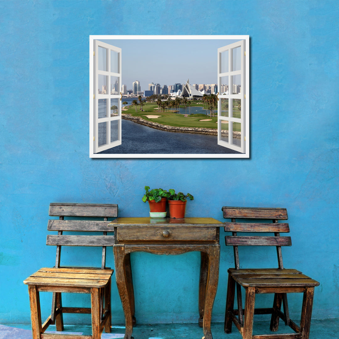 Golf Course Dubai Creek Picture 3D French Window Canvas Print  Wall Frames Image 2