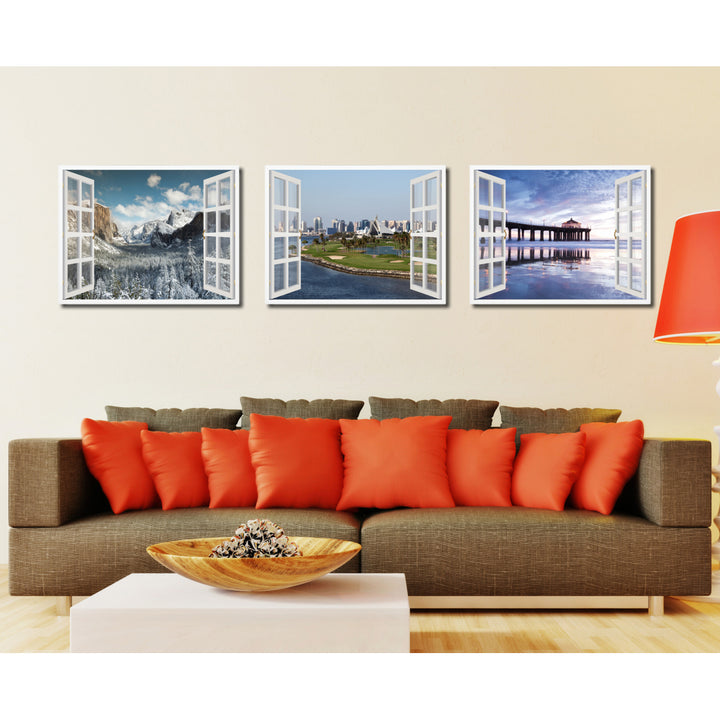 Golf Course Dubai Creek Picture 3D French Window Canvas Print  Wall Frames Image 3