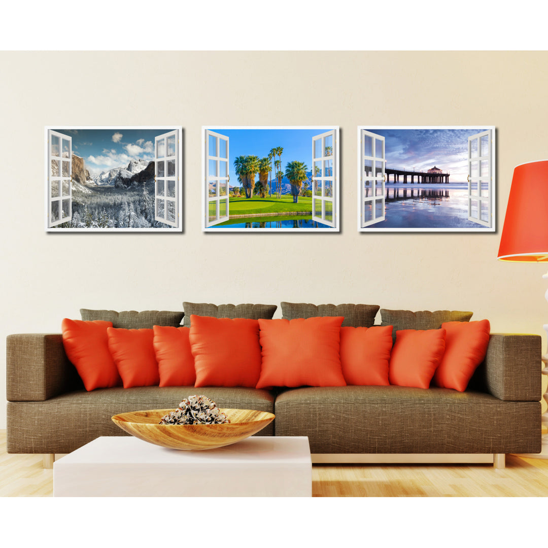Golf Course Palm Springs Picture 3D French Window Canvas Print  Wall Frames Image 3