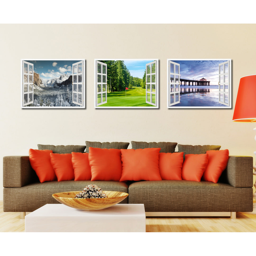Golf Course Vancouver Picture 3D French Window Canvas Print  Wall Frames Image 3
