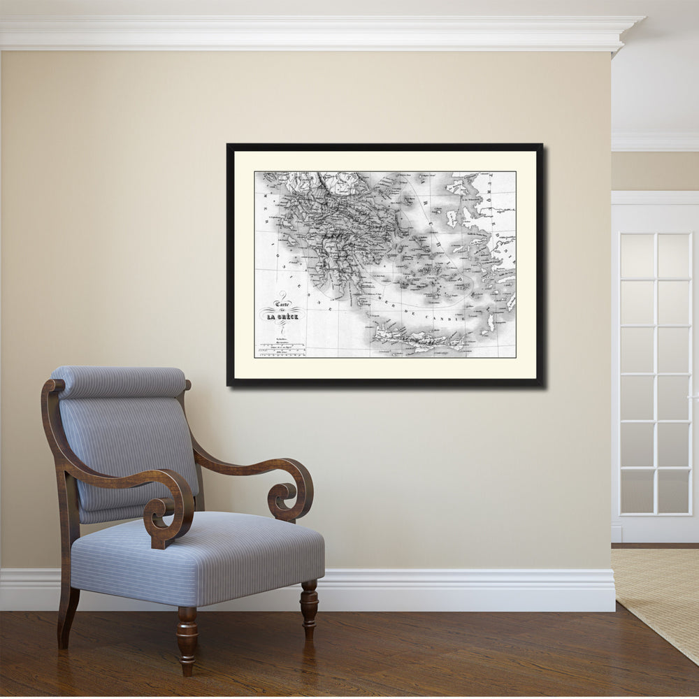 Greece Vintage BandW Map Canvas Print with Picture Frame  Wall Art Gift Ideas Image 2
