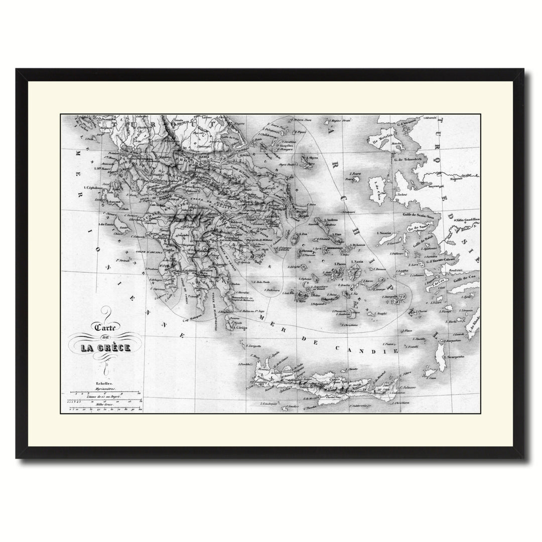 Greece Vintage BandW Map Canvas Print with Picture Frame  Wall Art Gift Ideas Image 3
