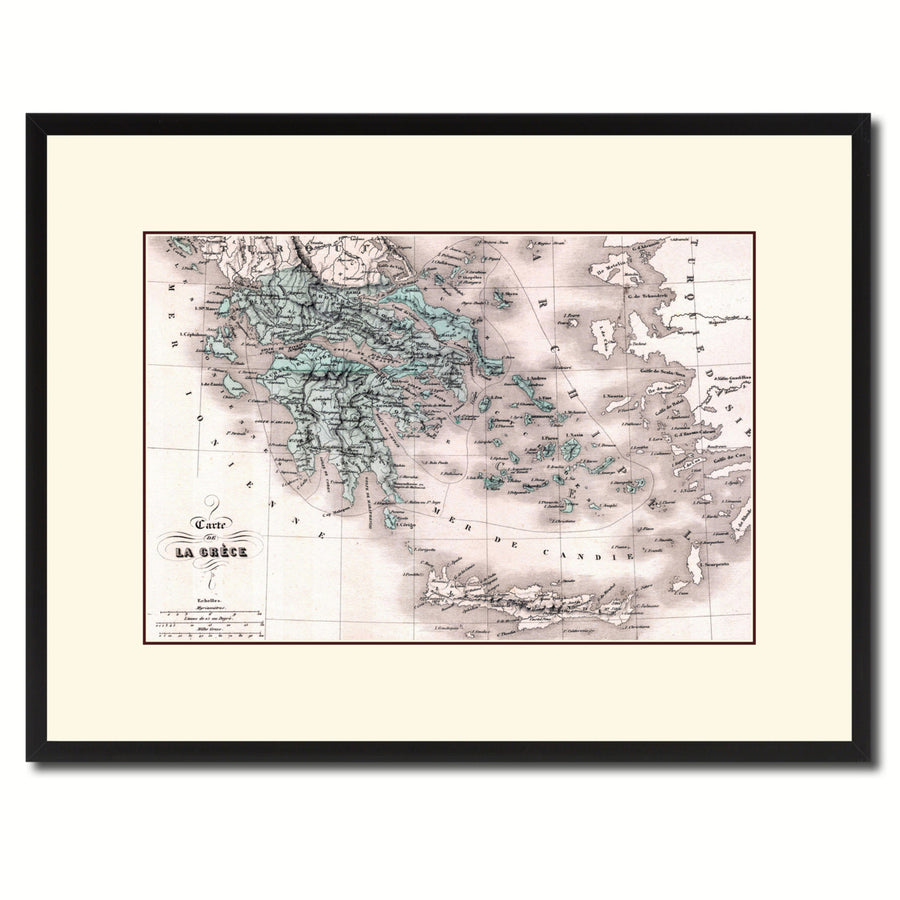 Greece Vintage Antique Map Wall Art  Gift Ideas Canvas Print Custom Picture Frame Image 1