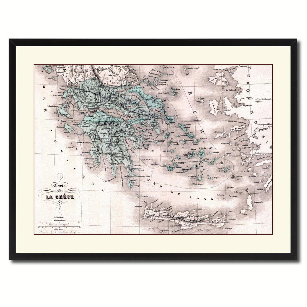 Greece Vintage Antique Map Wall Art  Gift Ideas Canvas Print Custom Picture Frame Image 3