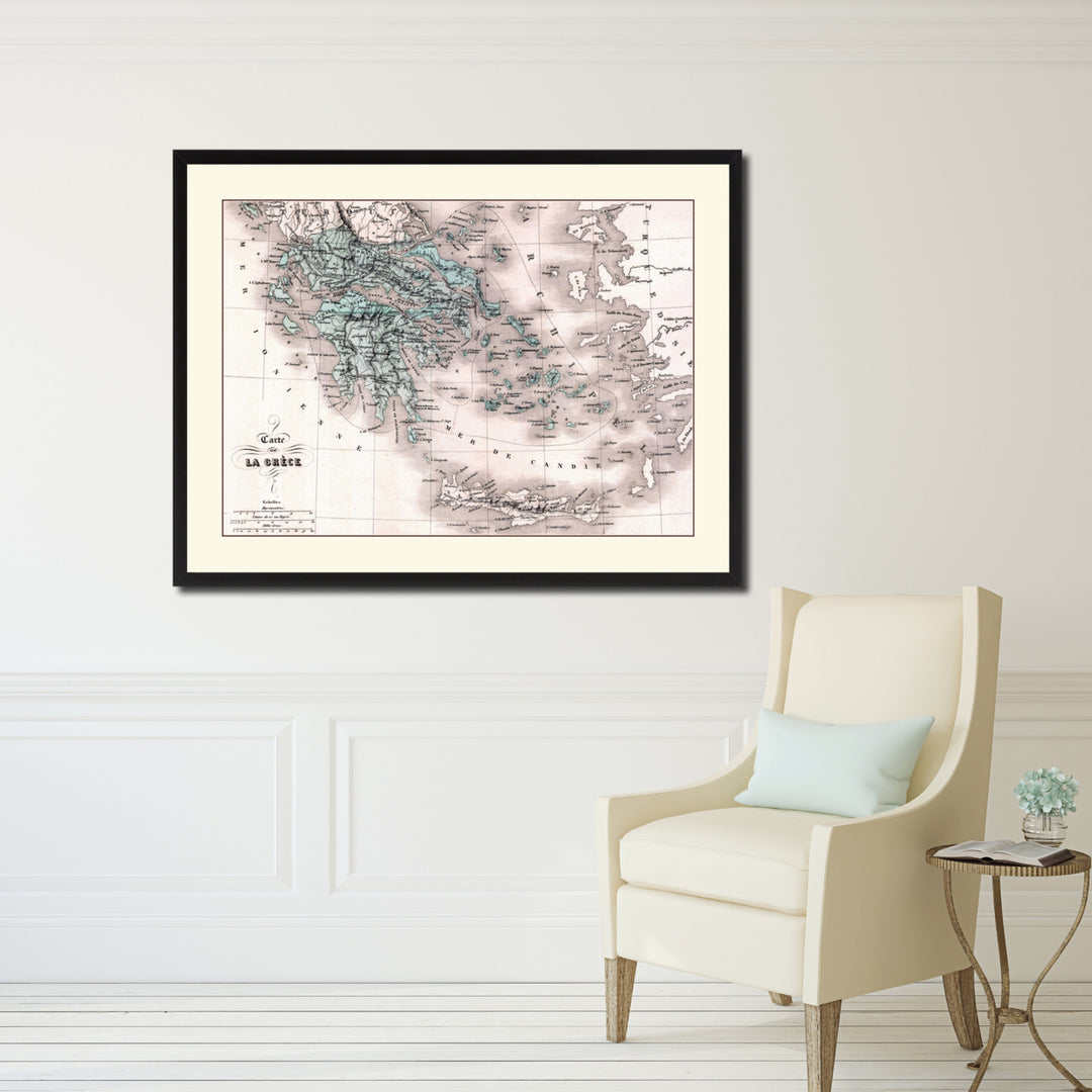 Greece Vintage Antique Map Wall Art  Gift Ideas Canvas Print Custom Picture Frame Image 5