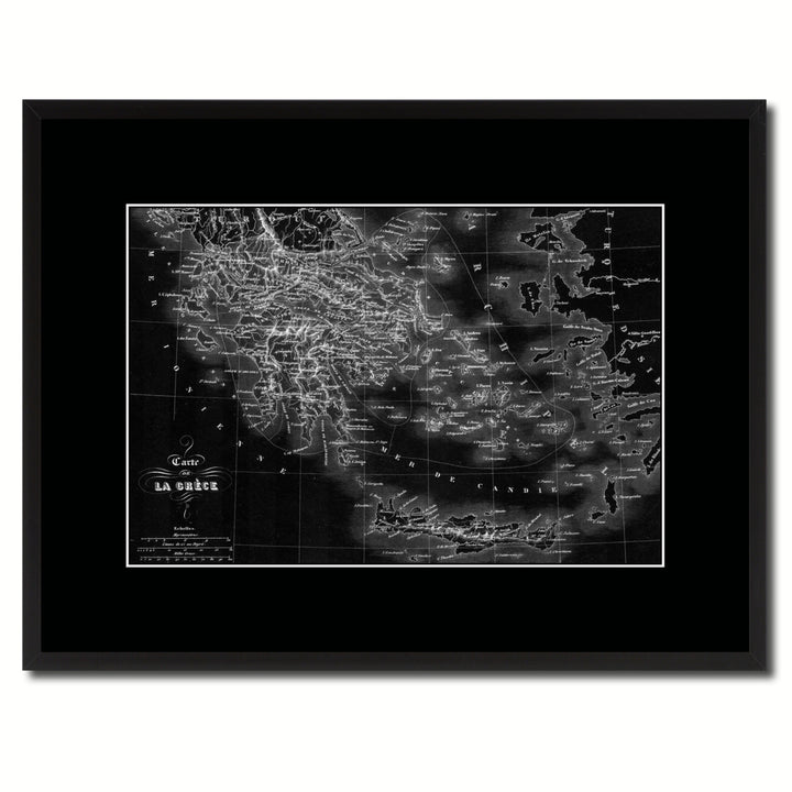 Greece Vintage Monochrome Map Canvas Print with Gifts Picture Frame  Wall Art Image 1