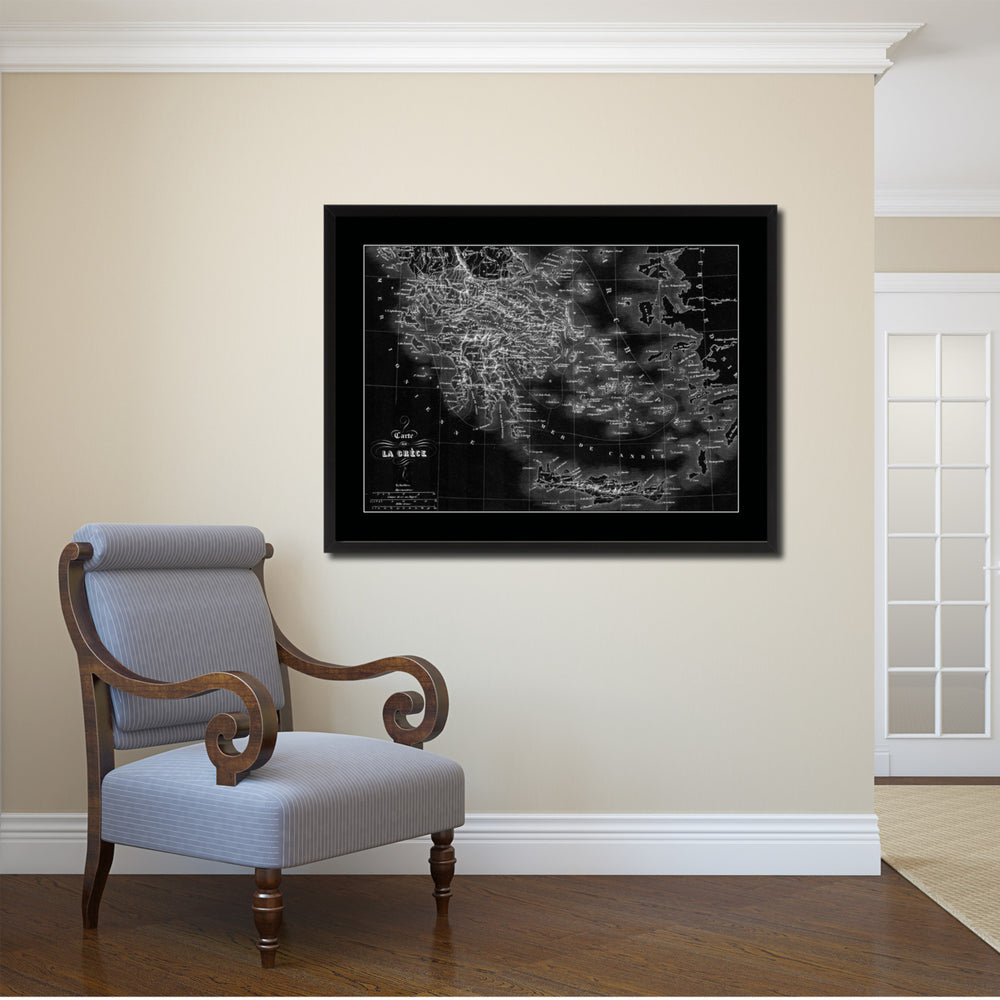 Greece Vintage Monochrome Map Canvas Print with Gifts Picture Frame  Wall Art Image 2