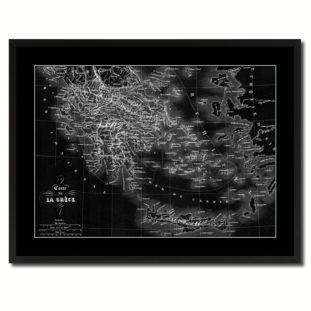 Greece Vintage Monochrome Map Canvas Print with Gifts Picture Frame  Wall Art Image 3
