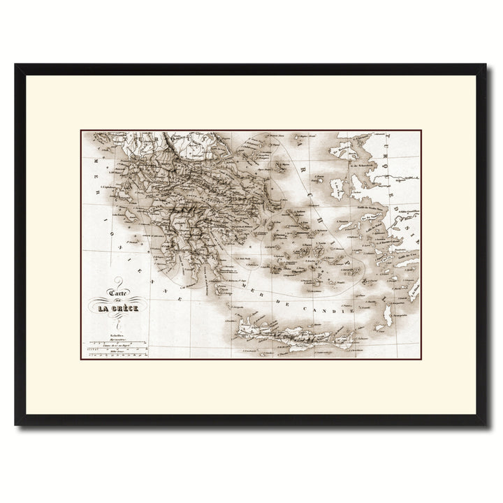 Greece Vintage Sepia Map Canvas Print with Picture Frame Gifts  Wall Art Decoration Image 1