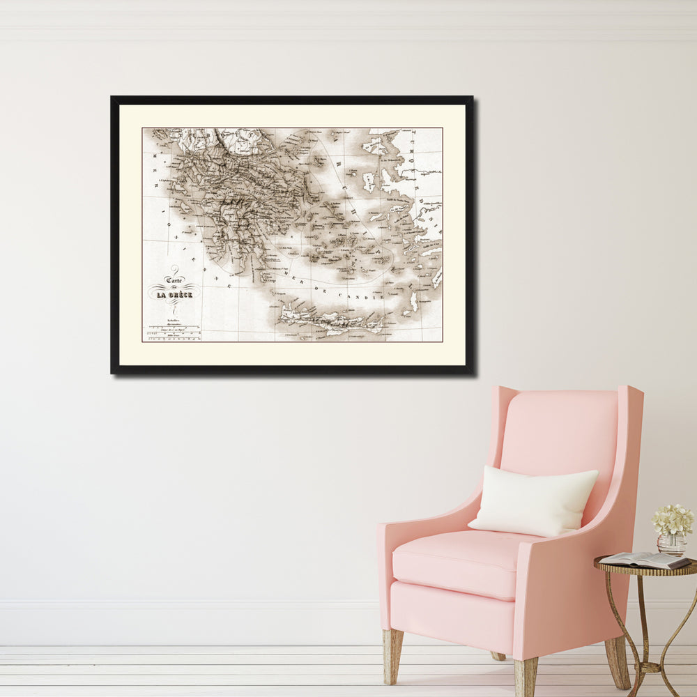 Greece Vintage Sepia Map Canvas Print with Picture Frame Gifts  Wall Art Decoration Image 2