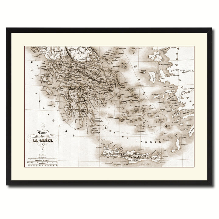 Greece Vintage Sepia Map Canvas Print with Picture Frame Gifts  Wall Art Decoration Image 3