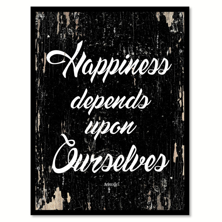 Happiness Depends Upon Ourselves - Aristotle Saying Canvas Print with Picture Frame  Wall Art Gifts Image 1